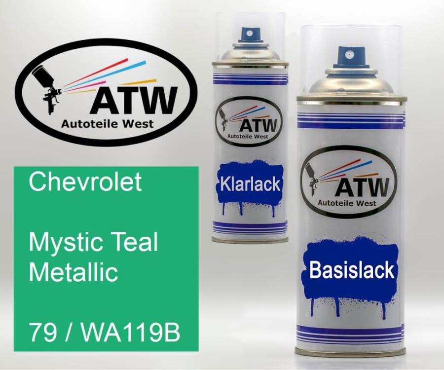 Chevrolet, Mystic Teal Metallic, 79 / WA119B: 400ml Sprühdose + 400ml Klarlack - Set, von ATW Autoteile West.